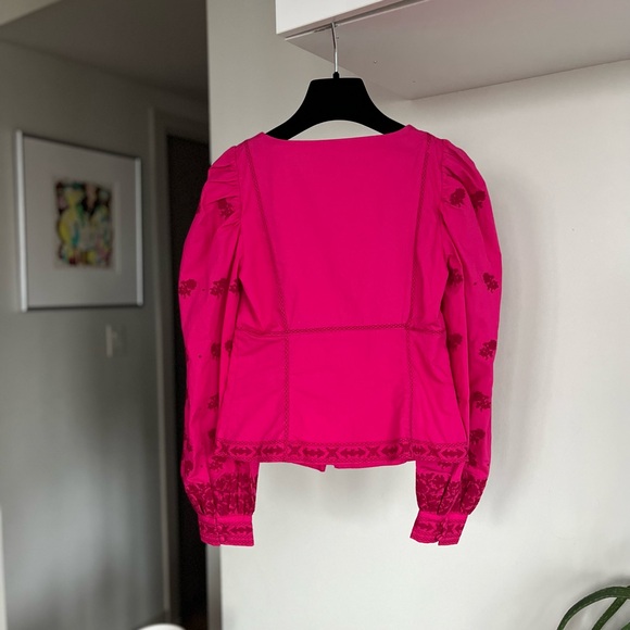 Aritzia Wilfred Pink Button-Up Puff Sleeves Boho Preppy cotton Blouse Sz XS - Picture 5 of 13